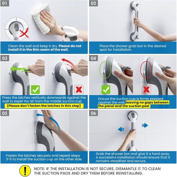 2 Grab Bar Safety Handles 110 Kg Support Capacity Shower Bathtubs Seniors - Picture 7 of 11